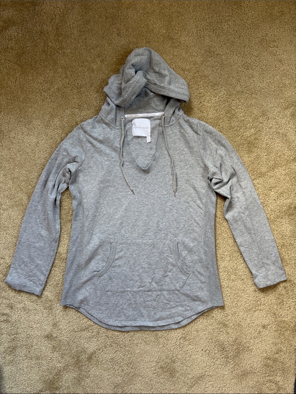 Victorias Secret Light Gray Long Hooded Pullover Sweatshirt